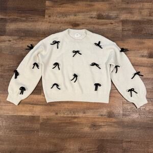 Luna Ivy White Black Bows Knit Sweater Pullover Large Ballet Core Twee READ